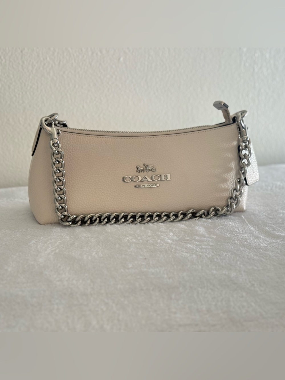 Coach Charlotte Shoulder Bag Chalk White Leather Silver Chain NWT/Like New